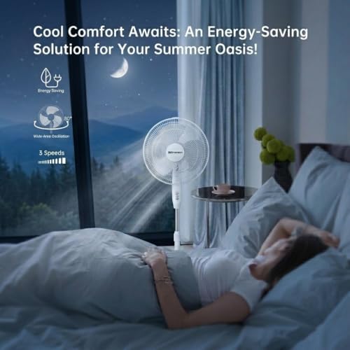 16-inch Oscillating Pedestal Fan with Precision 3-Speed Wind Control and Adjustable Tilt and Height, White in, alternate view