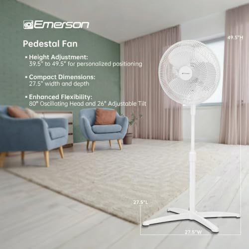 16-inch Oscillating Pedestal Fan with Precision 3-Speed Wind Control and Adjustable Tilt and Height, White in, alternate view