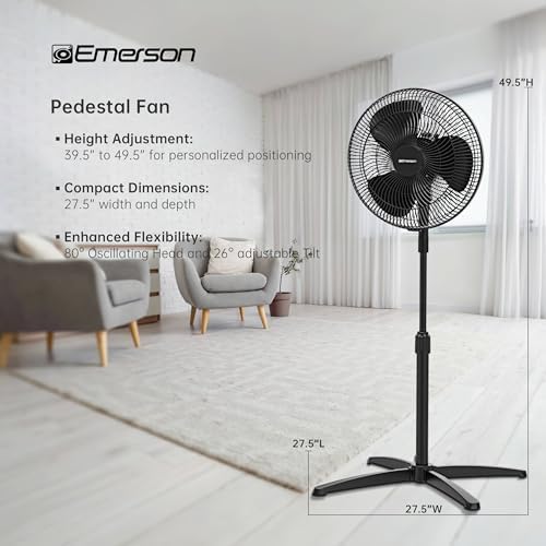 16-inch Oscillating Pedestal Fan with Precision 3-Speed Wind Control and Adjustable Tilt and Height, Black in, alternate view