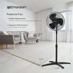 16-inch Oscillating Pedestal Fan with Precision 3-Speed Wind Control and Adjustable Tilt and Height, Black in, alternate view