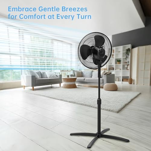 16-inch Oscillating Pedestal Fan with Precision 3-Speed Wind Control and Adjustable Tilt and Height, Black in, alternate view