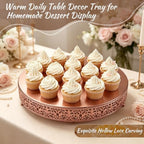 16 Inch Rose Gold Cake Stand, Round Metal Dessert Display with Ornate Filigree Lace, Dual‐Coated Premium Finish, alternate