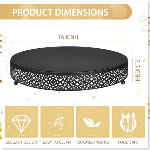 16 Inch Round Wedding Cake Stand for Cupcakes & Desserts, Black in Black, alternate view 2