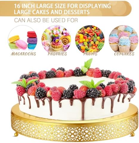 16 Inch Round Wedding Cake Stand for Cupcakes & Desserts, Gold in Gold, alternate view 3