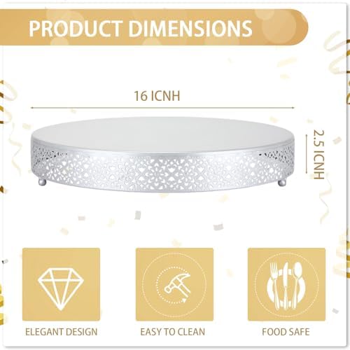16 Inch Round Wedding Cake Stand for Cupcakes & Desserts, Silver in Silver, alternate view 2
