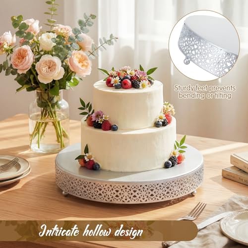 16 Inch Round Wedding Cake Stand for Cupcakes & Desserts, Silver in Silver, alternate view 3