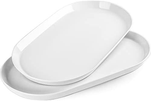 16" Large Serving Platter - Oval Large Serving Tray, Ceramic Turkey Platters, White Platters for Serving Food