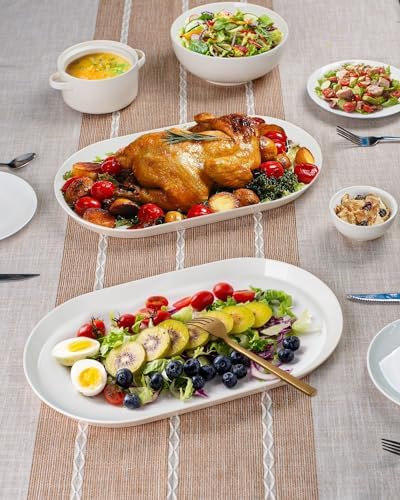 16" Large Serving Platter - Oval Large Serving Tray, Ceramic Turkey Platters, White Platters for Serving Food, alternate view