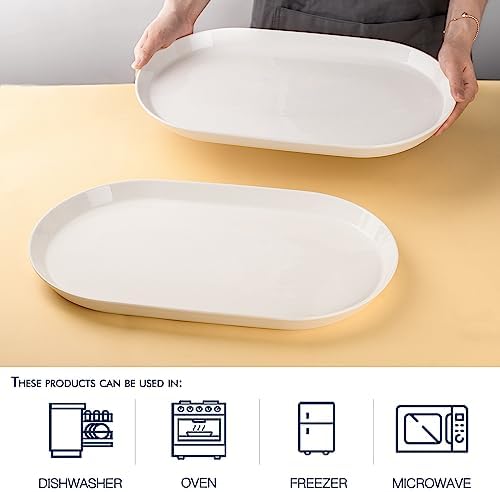 16" Large Serving Platter - Oval Large Serving Tray, Ceramic Turkey Platters, White Platters for Serving Food, alternate view