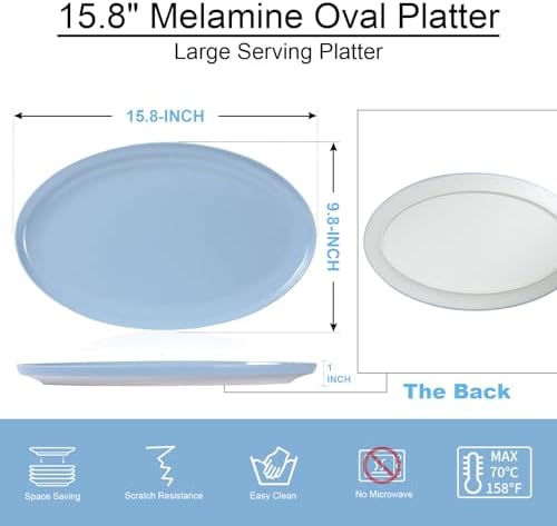 16" Melamine Oval Platter Set of 2- Lightweight Durable Serving Tray for Party, Catering & Home | Dishwasher, alternate view