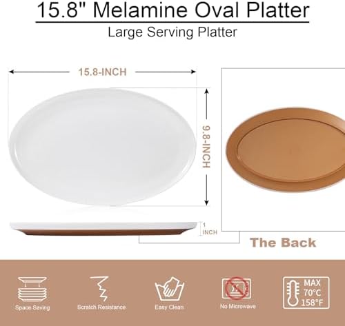 16" Melamine Oval Platter Set of 2 - Lightweight Durable Serving Tray for Party, Catering & Home | Dishwasher, alternate view