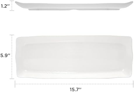 16" Melamine Serving Platters Set of 3, White Rectangular Trays in 16" in White, alternate view 3
