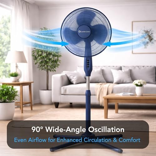 16" Oscillating Pedestal Fan with Folding Base - Blue in Blue, alternate view 2