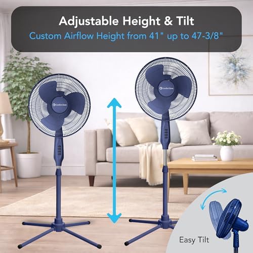 16" Oscillating Pedestal Fan with Folding Base - Blue in Blue, alternate view 3