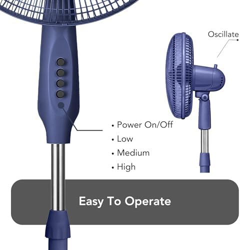 16" Oscillating Pedestal Fan with Folding Base - Blue in Blue, alternate view 4