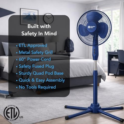 16" Oscillating Pedestal Fan with Folding Base - Blue in Blue, alternate view 5