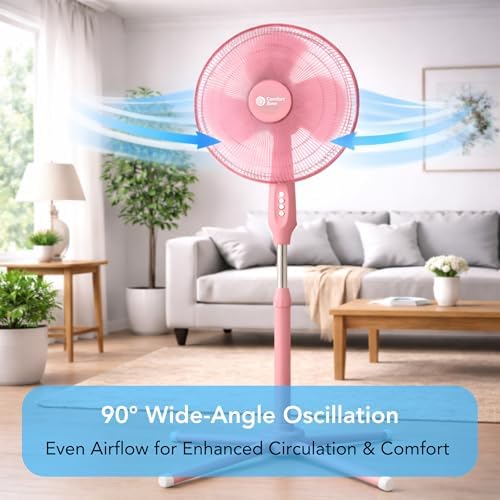16" Oscillating Pedestal Fan with Folding Base - Pink in Pink, alternate view 2