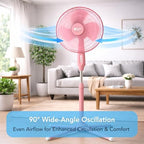 16" Oscillating Pedestal Fan with Folding Base - Pink in Pink, alternate view 2