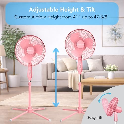 16" Oscillating Pedestal Fan with Folding Base - Pink in Pink, alternate view 3