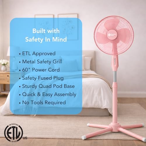 16" Oscillating Pedestal Fan with Folding Base - Pink in Pink, alternate view 5