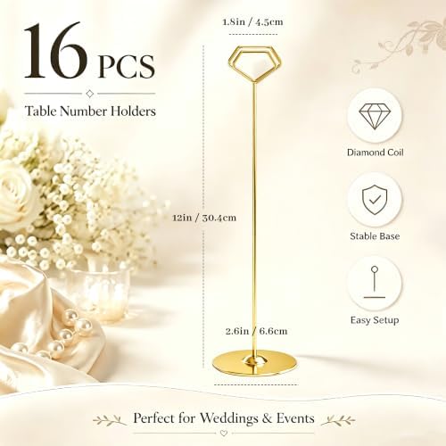 16 Pack 12 Inch Table Number Holders, Gold Diamond Place Card Holders in Gold Diamond 16PK, alternate view 3