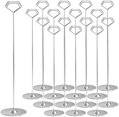 16 Pack 12 Inch Table Number Holders, Silver Diamond Place Card Holders, Steel Table Card Stands for Weddings