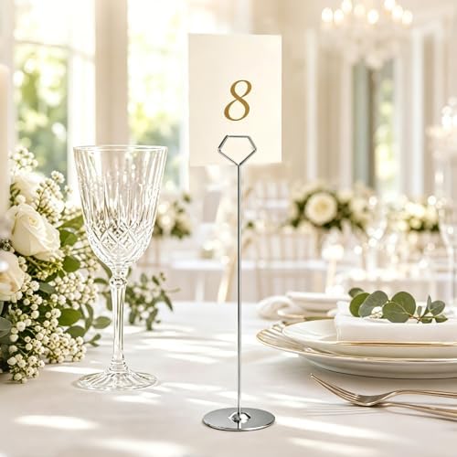 16 Pack 12 Inch Table Number Holders, Silver Diamond Place Card Holders, Steel Table Card Stands for Weddings, alternate view