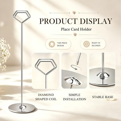 16 Pack 12 Inch Table Number Holders, Silver Diamond Place Card Holders, Steel Table Card Stands for Weddings, alternate view
