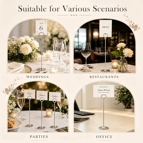 16 Pack 12 Inch Table Number Holders, Silver Diamond Place Card Holders, Steel Table Card Stands for Weddings, alternate view