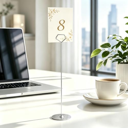 16 Pack 12 Inch Table Number Holders, Silver Diamond Place Card Holders, Steel Table Card Stands for Weddings, alternate view