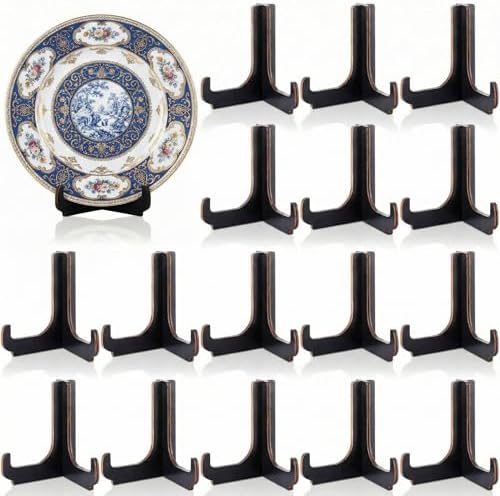 16 Pack 4 Inch Easel Plate Stands Bulk Black Wooden Display Holders Picture Plate Stand for Home Table