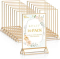 16 Pack Acrylic Sign Holder 8.5 x 11, Double Sided Gold Picture Frame Stand up Table Top Sign Holders, Clear