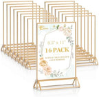 16 Pack Acrylic Sign Holder 8.5 x 11, Double Sided Gold Picture Frame Stand up Table Top Sign Holders, Clear