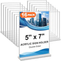 16 Pack Acrylic Sign Holders 5x7 Double-Sided Tabletop Display Stands for Menus Flyers & Signs, Clear Acrylic