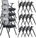 16 Pack Conference Room Chairs, Folding Office Desk Chair with Lumbar Support and Sliding Armrest, Stackable