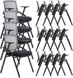 16 Pack Conference Room Chairs, Folding Office Desk Chair with Lumbar Support and Sliding Armrest, Stackable
