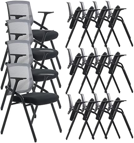 16 Pack Conference Room Chairs, Folding Office Desk Chair with Lumbar Support and Sliding Armrest, Stackable