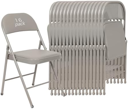 16 Pack Padded Folding Chairs, PU Leather Seat, 350 lb, Grey in Grey
