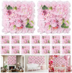 16-Pack Pink 3D Artificial Flower Wall Panels, Floral Backdrop