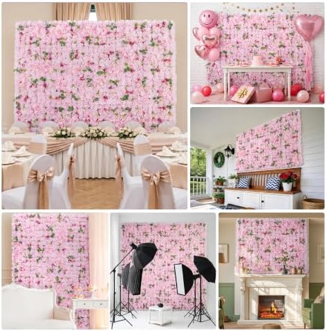 16-Pack Pink 3D Artificial Flower Wall Panels, Floral Backdrop, alternate view 3