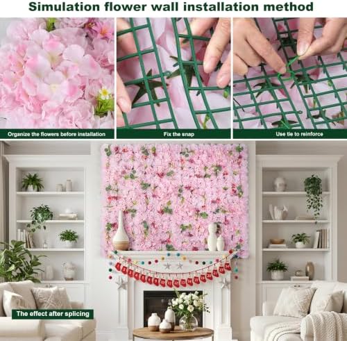 16-Pack Pink 3D Artificial Flower Wall Panels, Floral Backdrop, alternate view 5