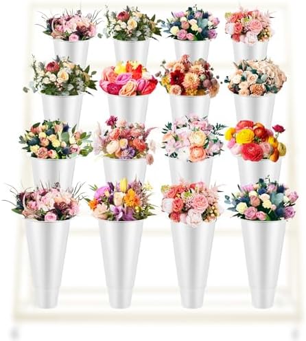 16 Pcs 14.5 Inch Tall Plastic Flower Buckets Bulk Floral Buckets for Cut Flower Tall Vase for Wake up Flowers