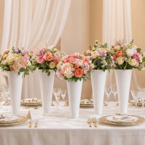16 Pcs 14.5 Inch Tall Plastic Flower Buckets Bulk Floral Buckets for Cut Flower Tall Vase for Wake up Flowers, alternate view