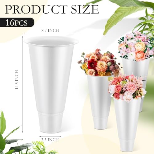 16 Pcs 14.5 Inch Tall Plastic Flower Buckets Bulk Floral Buckets for Cut Flower Tall Vase for Wake up Flowers, alternate view