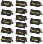 16 Pcs Acrylic Coffee Tent Sign Double Sided Table Decaf Coffee Tea in 3.35 x 1.57 inches in black with gold