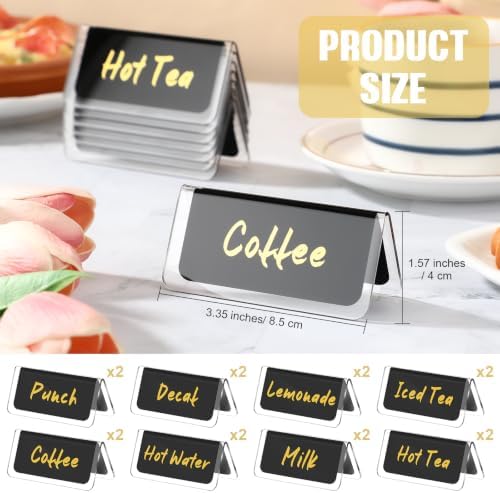 16 Pcs Acrylic Coffee Tent Sign Double Sided Table Decaf Coffee Tea in 3.35 x 1.57 inches in black with gold, alternate view