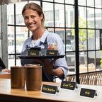 16 Pcs Acrylic Coffee Tent Sign Double Sided Table Decaf Coffee Tea in 3.35 x 1.57 inches in black with gold, alternate view