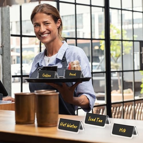 16 Pcs Acrylic Coffee Tent Sign Double Sided Table Decaf Coffee Tea in 3.35 x 1.57 inches in black with gold, alternate view