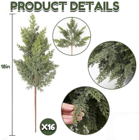 16 Pcs Artificial Lifelike Touch Christmas Cedar Branches for Vase Decor, alternate view 3