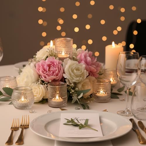 16 Pcs Clear Tealight Candle Holders for Table Centerpieces- Assorted Glass Votive Candle Holders for Wedding, alternate view